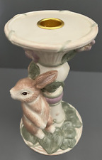 Demdaco 2002 Candle Holder Spring Summer Flowers Bunny Rabbit Vine Leaves Pastel picture