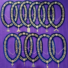 Masonic Blue Lodge Golden Chain Collar With Jewels Navy Blue Backing Set Of 12 picture