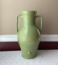 VTG Large Italian Green Ceramic Decorative Handled Vase, 16 3/8