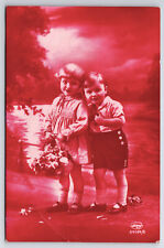 Vintage C1930 Postcard Magenta Shade Cyanotype Adorable Children picture