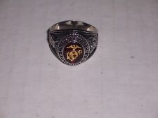 Made in USA Men's US Marine Corps Rhodium Plated Military Ring Size-10' picture