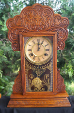 Antique 1890s Waterbury HENSHAW Gingerbread Walnut Mantle Clock - RUNS - VIDEO picture