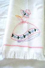 VTG EMBROIDERED HAND TOWEL Embroidered Prairie Girl in Bonnet Linen COUNTRY VGC picture