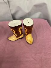 Vintage Ganz Brown Western Cowboy Boots Salt & Pepper Shakers Ceramic picture