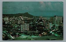 La Ronde Revolving Restaurant Honolulu Hawaii Night View Postcard Posted 1972 picture