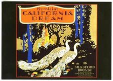 CALIFORNIA DREAM~PEACOCK~HISTORIC ORANGE FRUIT CRATE LABEL ART~NEW 1979 POSTCARD picture