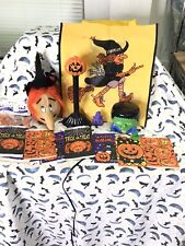 Vintage Halloween Lot Blow Mold Pumpkin JOL Witch Bag Treat Bags Frankenstein picture