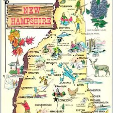 Giant c1960s New Hampshire Illustrated Map Greetings Postcard Oversized 1U picture