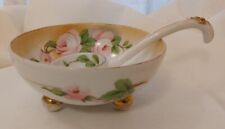 Vintage Royal Munich Morin Hand-Painted Footed Bowl with Ladle Pink Roses picture