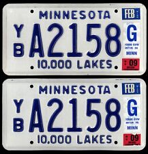 MINNESOTA 2009 License Plate *PAIR* 10,000 Lakes #YBA2158 - Truck 