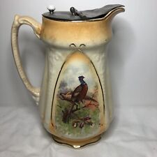 Vintage Brown Pheasant Ceramic Pitcher With Metal Lid picture