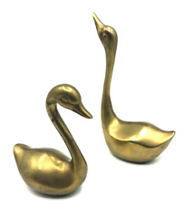 Vintage Pair Solid Brass Swans Geese Figurines Mid Century Farm Country picture