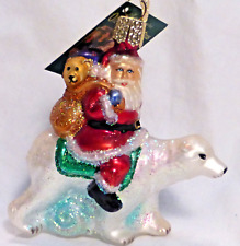 OWC Old World Christmas Blown Glass Santa on Polar Bear #40129 North Pole friend picture