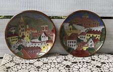 2 Handmade Vtg Redware Pottery Budapest Hungary Village Plates 6.5