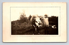 RPPC Young Farm Girl and Cow Friends Postcard picture