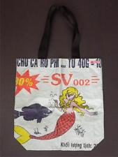 Blonde Mermaid Recycled Feed Bag Small Aqua Tote Made Cambodia WFTO Fair Trade picture