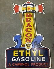 PORCELIAN BEACON ETHYL GASOLINE ENAMEL SIGN SIZE 36 INCHES HEIGHT picture