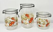 3 Vintage Arc Spice Of Life Glass Canister Jar Set France Mushroom Vegetables picture