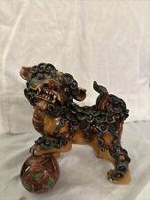 Vintage Porcelain Chinese Foo Dog Lion Statues Figurine 7 “ Gold Brown Green picture