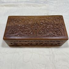 Archana India Hand Carved Hinged Wood Stash Box Wooden Vintage Fall box picture