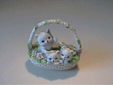 VINTAGE 1970'S MINIATURE CERAMIC BASKET OF WHITE KITTENS picture