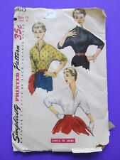 Vtg. 1954 SIMPLICITY Sewing Pattern # 4815 Blouses Size 14/ Bust 32 picture