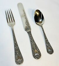 Vintage Silverware Set Childs 3 Piece Heart Spoon Knife Fork Flatware Children picture