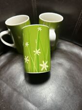 2004 Starbucks Green Grass, White Flowers   Tall 14 oz Mug Cup NEW RARE lot of 3 picture