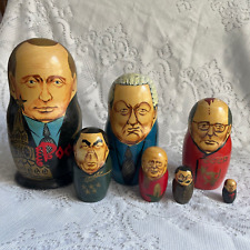 Vintage SET/7  RUSSIAN Nesting Dolls USSR Presidents Soviet Leaders picture