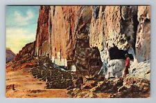 Frijoles Canyon NM-New Mexico, North Wall Ruins Vintage Souvenir Postcard picture