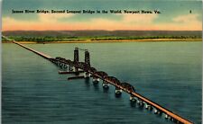  James River Bridge 2nd Longest Newport NewsVA Vintage Postcard BB1 picture