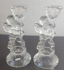 Vintage Glass Cherub Angel Candle Holders Candlesticks Set of 2 picture