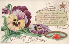 Nash Vintage Postcard Purple Pansy Red Sardonyx Ring Gem Birthday Series 1922 picture