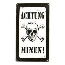 German WWII Vintage Metal Sign Achtung Minen picture