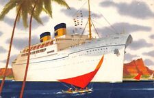 SS MATSONIA IN HARBOR OF HONOLULU ~  MATSON SHIP LINE, ARTIST IMAGE used 1959 picture