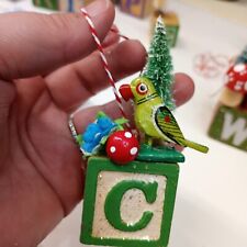 Upcycled Bird Christmas Ornament Wooden Building Block Letter C Initial picture