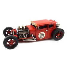 Tin Metal Red Hot Rod Racing Car Figurine Garage Office Shelf Sitter 12 1/2 inch picture