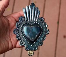 HUGE Antique Sterling Silver SACRED HEART MIRACLE EX VOTO DEVOTIONAL VOW F 27 picture