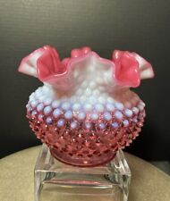 Vintage FENTON Cranberry OPALESCENT Hobnail RUFFLED Art Glass Vase  STUNNING picture
