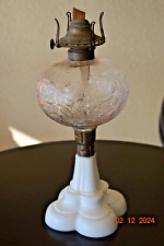Antique Hobbs Blackberry Oil Lamp w/ Cloverleaf Base 1870s Queen Anne Burner picture