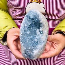 TOP2.46LB natural blue celestite geode quartz crystal mineral specimen healing picture