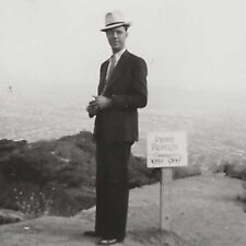 Vintage Snapshot Photo Man Standing Above City Private Property Keep Off Sign picture