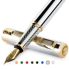 Silver Chrome Fountain Pen - Stunning Luxury Pen with 24K Gold Finish, Schmid... picture