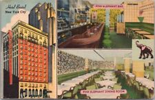 Vintage 1940s NEW YORK CITY Postcard HOTEL BRISTOL / Pink Elephant Bar - Linen picture