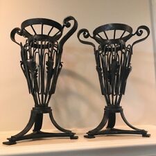 Pair cast iron decorative urn planter vase 17.5