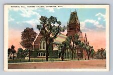Cambridge MA- Massachusetts, Memorial Hall, Harvard College, Vintage Postcard picture