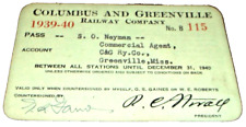 1939-1940 COLUMBUS & GREENVILLE RAILWAY EMPLOYEE PASS #115 picture