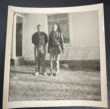 Vintage B&W Photo Handsome Young College Students Bomber Jacket 1954 picture