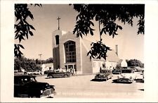 RPPC Sisseton, SD St. Peter's Catholic Church Postcard VTG Cars c. 1940s picture