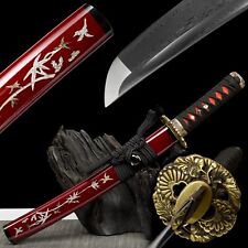 21''Red Tanto Damascus Folded Steel Mini Katana Japanese Samurai Short Sword picture